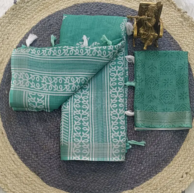 VK 4261 Linen Silver Jari Patta Digital Printed Sarees Wholesale Price In Surat